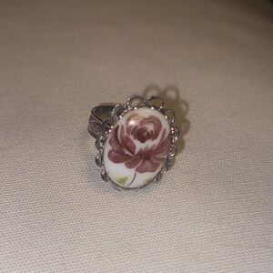 Cameo Silver Floral Art Deco Ring